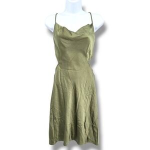 New Hello Molly Olive Green Slip Dress Backless Tie Midi Dress Size S‎